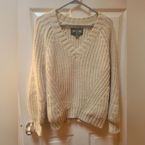 American Eagle Outfitters Cream V-Neck Sweater